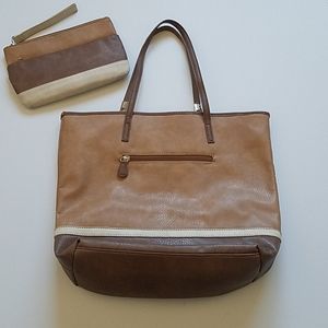 Beige Tote Bag with Matching Clutch